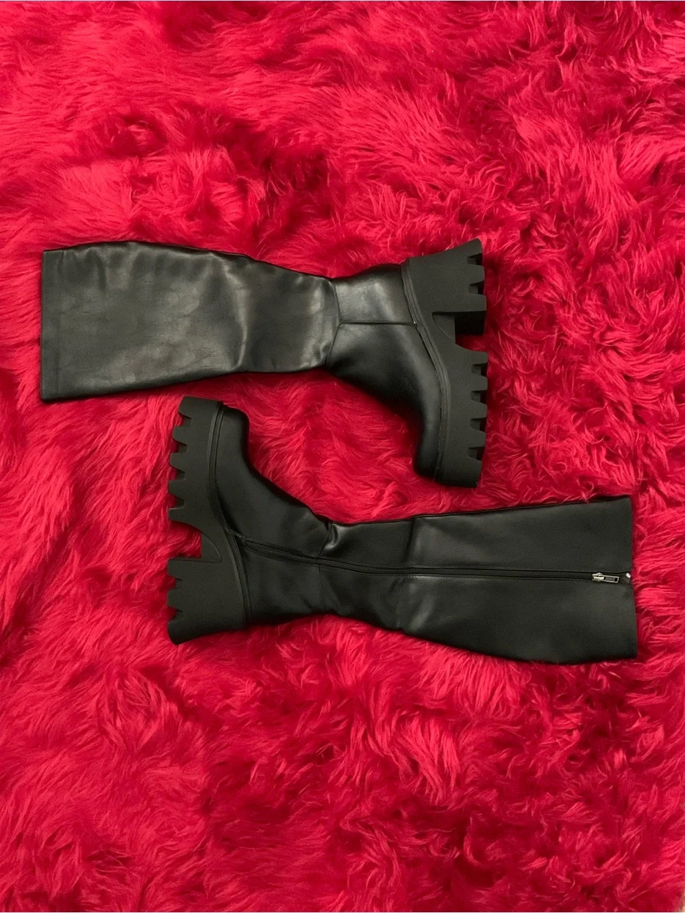 Dolls Kill Black Over-the-Knee Platform Lug Sole Boots